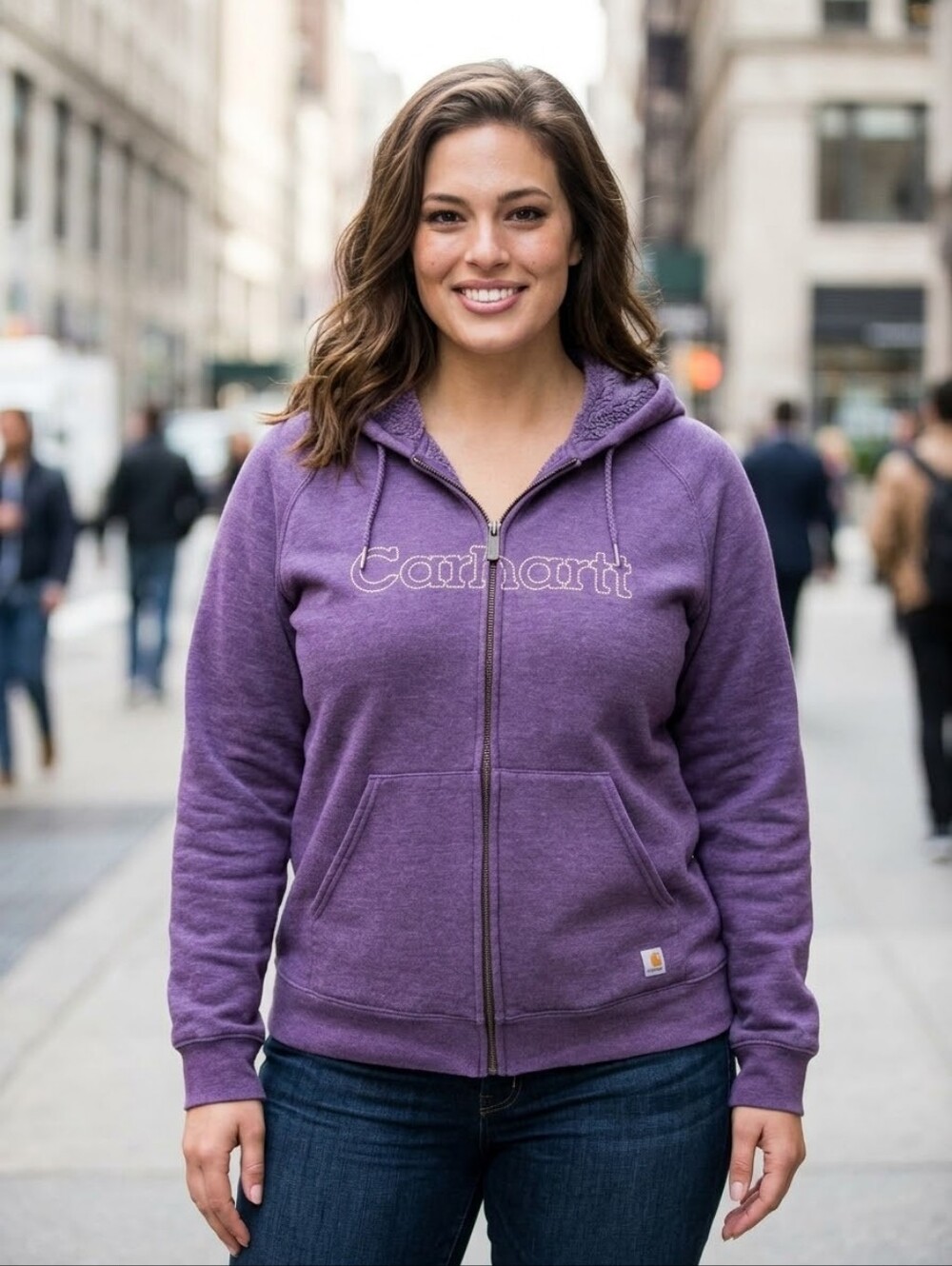 CARHARTT Full-Zip Sherpa-Lined Hoodie Purple Plus Size 2XL